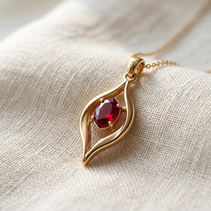 Organic Flame Birthstone Pendant Necklace | 925 Sterling Silver for Women | Nature-Inspired Flame Design | Meaningful Birthday Gift