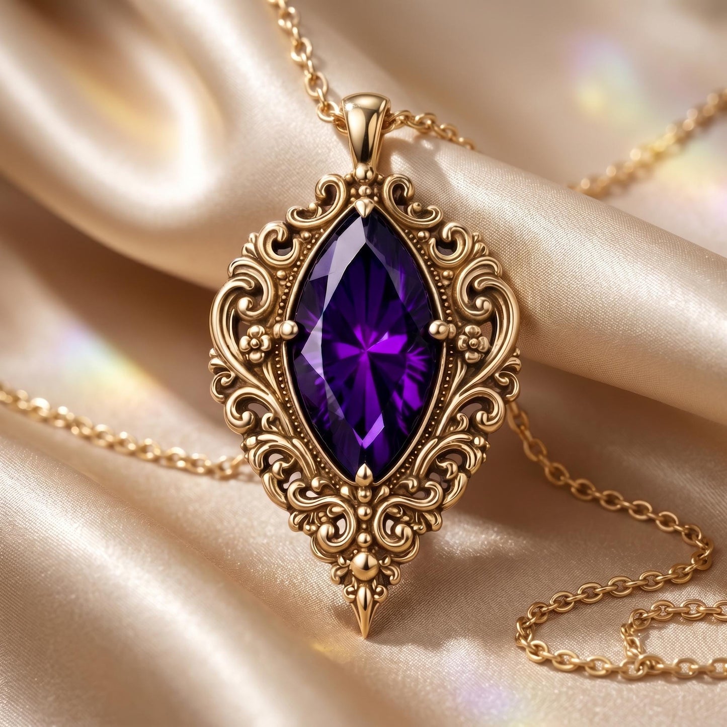 Vintage Gothic Birthstone Pendant Necklace | 925 Sterling Silver | Gothic Vintage Amethyst | Meaningful Occasion Gift