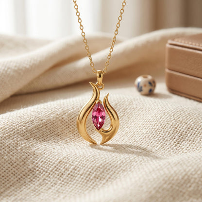 Flame Energy Birthstone Pendant Necklace | Gold Plated Sterling Silver | Flame Theme Birthstone | Empowerment Birthday Gift