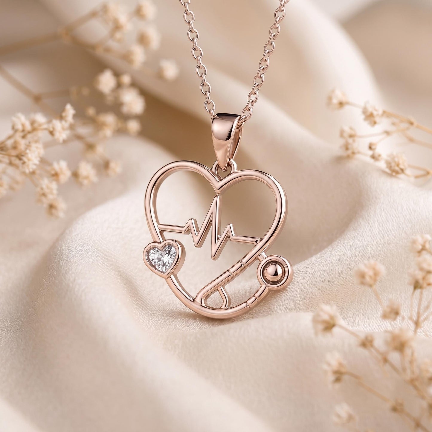 Nurse Stethoscope Heart Necklace | 925 Sterling Silver for Nurses | Symbolic Healthcare Jewelry | Nurse Graduation Thank You Gift