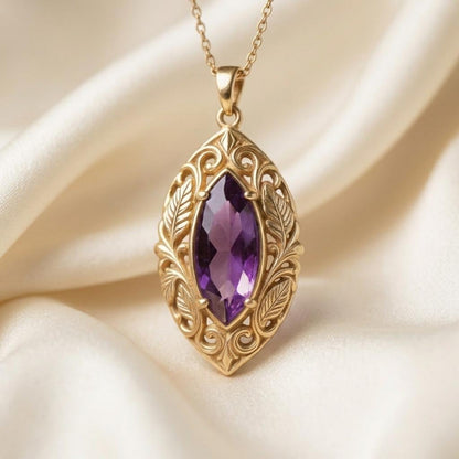 Personalized Leaf Vine Amethyst Necklace | 925 Sterling Silver Amethyst | Vintage Leaf Vine Design | Meaningful Occasion Gift