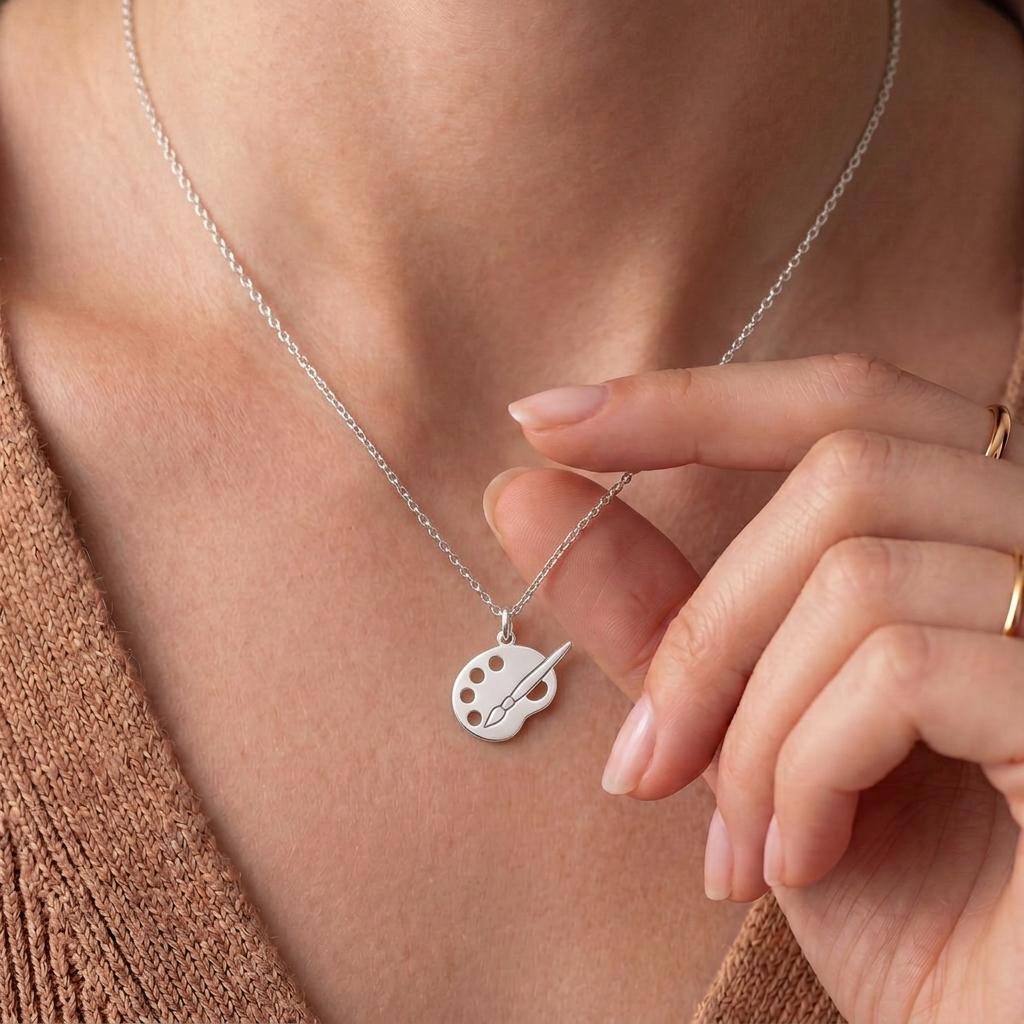 Painter Palette Necklace | 925 Sterling Silver Jewelry | Artist & Creativity Symbol Pendant | Meaningful Gift for Artists
