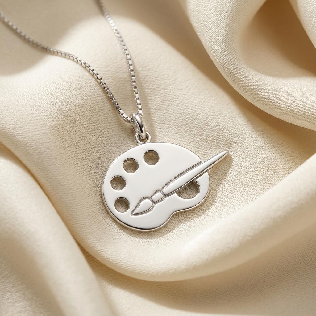 Painter Palette Necklace | 925 Sterling Silver Jewelry | Artist & Creativity Symbol Pendant | Meaningful Gift for Artists