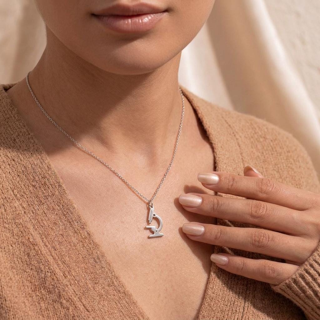 Microscope Necklace | 925 Sterling Silver Jewelry | Science & Laboratory Symbol Pendant | Meaningful Gift for Scientists