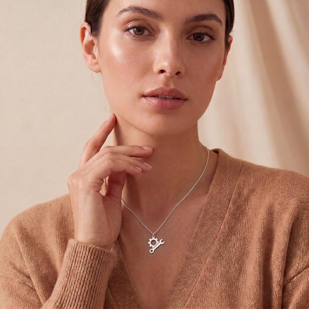 Engineer Gear and Wrench Necklace | 925 Sterling Silver Jewelry | Mechanics & Innovation Symbol Pendant | Meaningful Gift for Engineers