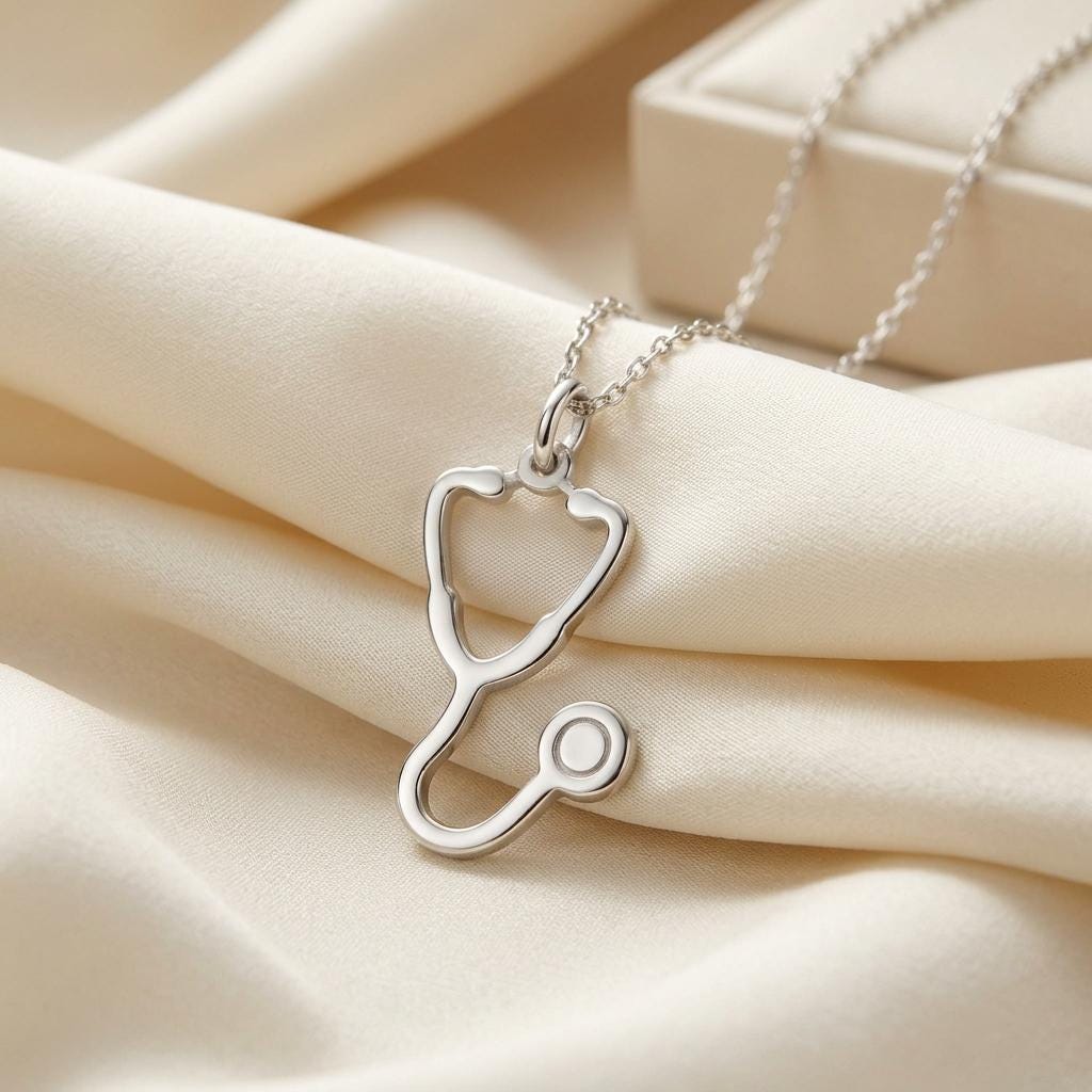 Stethoscope Pendant Necklace | Sterling Silver Jewelry for Nurses | Minimal Medical Symbol | Appreciation Gift for Doctor or Med Student