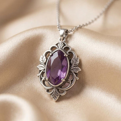 Custom Minimal Amethyst Oval Necklace | 925 Sterling Silver | Elegant Minimalist Style | Thoughtful Personalized Gift