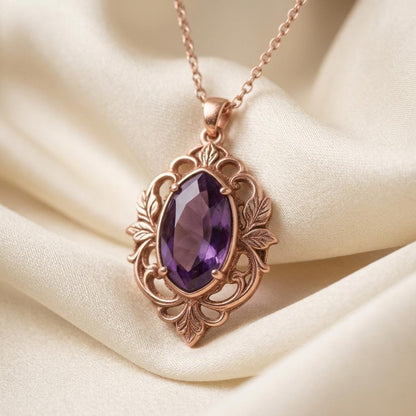 Custom Minimal Amethyst Oval Necklace | 925 Sterling Silver | Elegant Minimalist Style | Thoughtful Personalized Gift