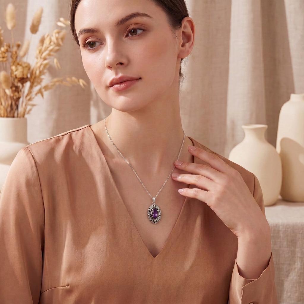 Personalized Elven Amethyst Necklace | 925 Sterling Silver | Elven Fantasy Filigree | Thoughtful Birthday Gift