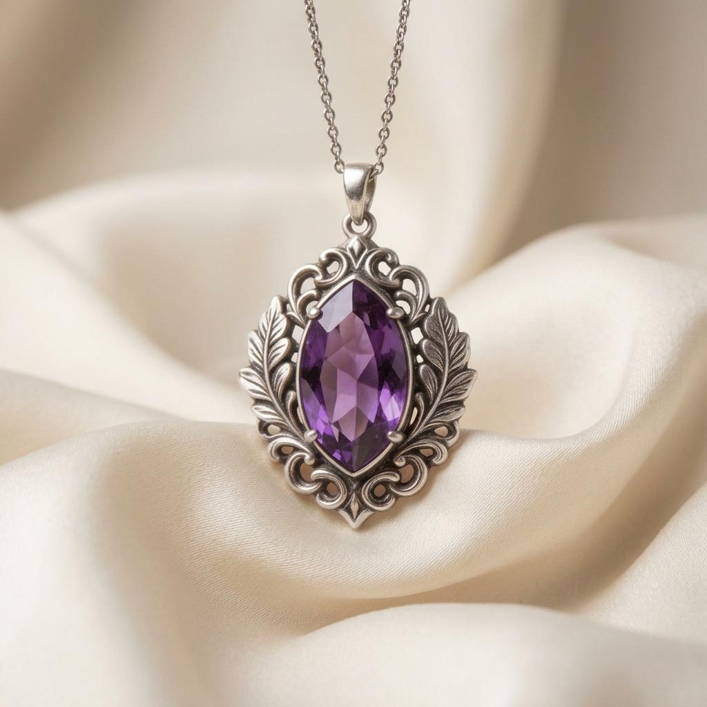 Personalized Birthstone Amethyst Necklace | 925 Sterling Silver | Vintage Floral Design | Meaningful Birthday Gift