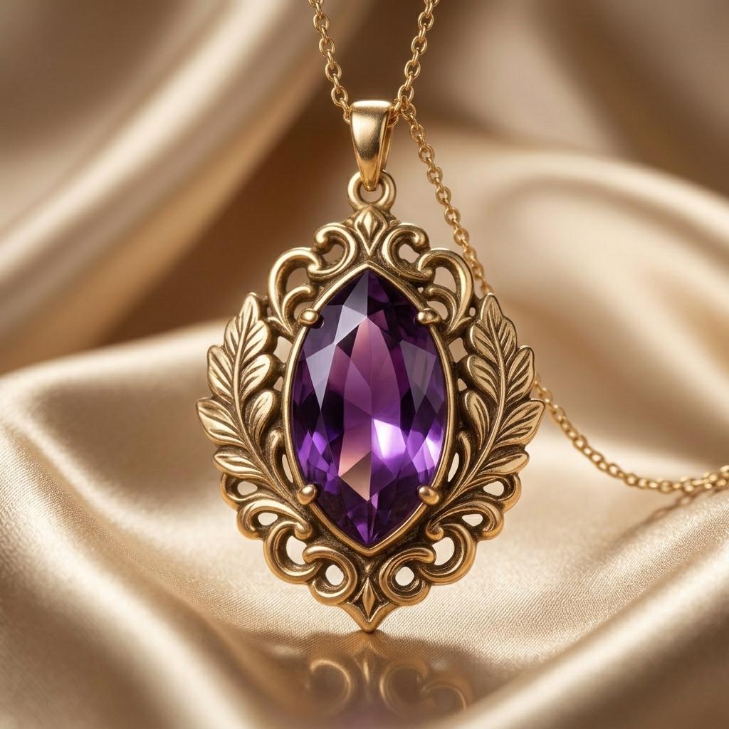 Personalized Birthstone Amethyst Necklace | 925 Sterling Silver | Vintage Floral Design | Meaningful Birthday Gift