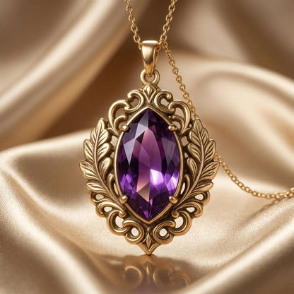 Personalized Birthstone Amethyst Necklace | 925 Sterling Silver | Vintage Floral Design | Meaningful Birthday Gift