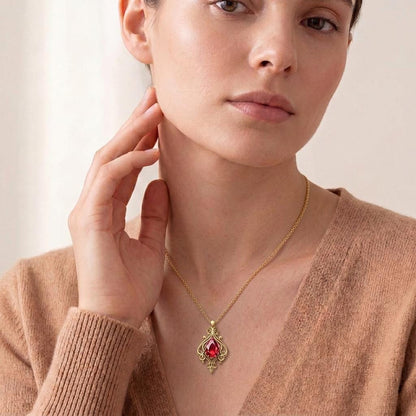 Vintage Ruby Birthstone Necklace | 925 Sterling Silver | Vintage Filigree Design | Birthstone Birthday Gift