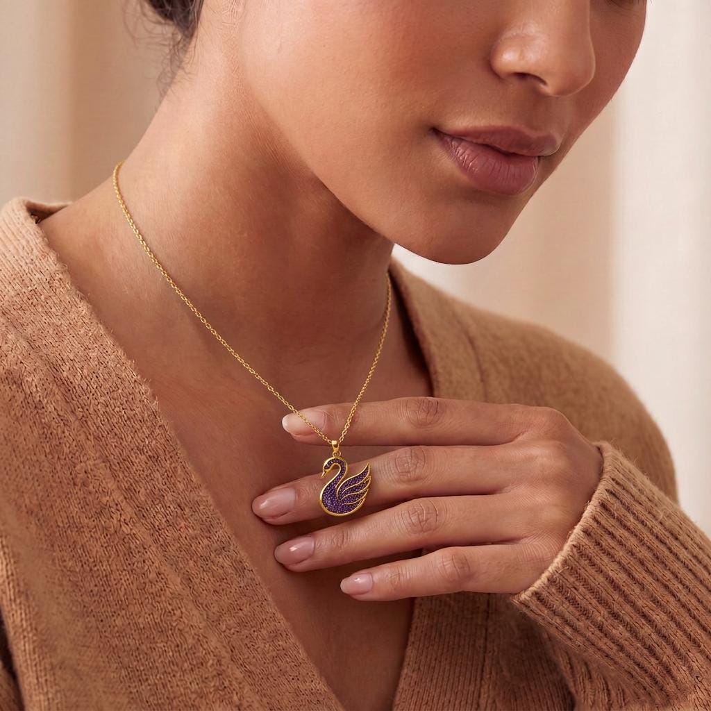 Amethyst Druzy Swan Pendant Necklace | 925 Sterling Silver | Elegant Animal Theme | Thoughtful Gift for Her