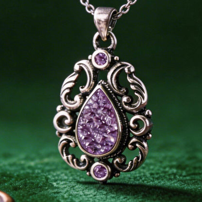 Vintage Amethyst Necklace | 925 Sterling Silver | Gothic Baroque Crystal Pendant | Gift for Her