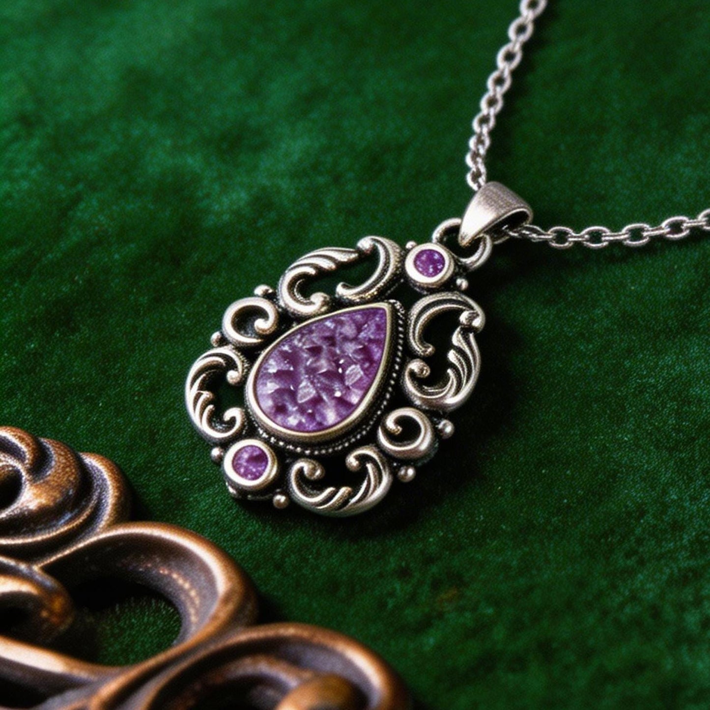 Vintage Amethyst Necklace | 925 Sterling Silver | Gothic Baroque Crystal Pendant | Gift for Her