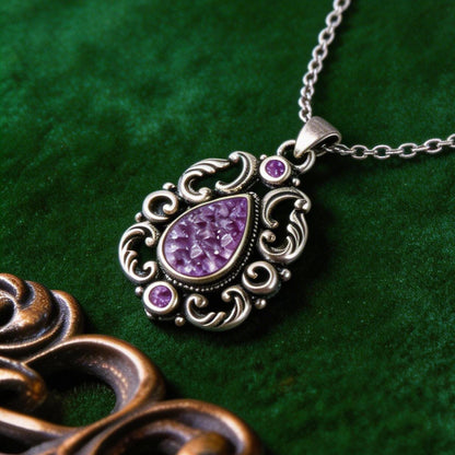 Vintage Amethyst Necklace | 925 Sterling Silver | Gothic Baroque Crystal Pendant | Gift for Her