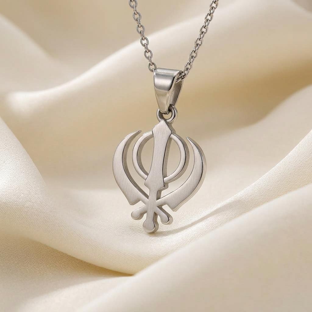 Khanda Necklace: Minimalist Silver Sikh Pendant - Handmade Jewelry