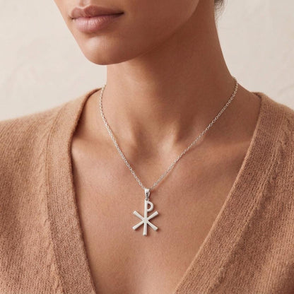 Chi Rho Silver Necklace, Ancient Christian Symbol Jewelry, Handmade 925 Sterling Silver Pendant | Meaningful Spiritual Gift