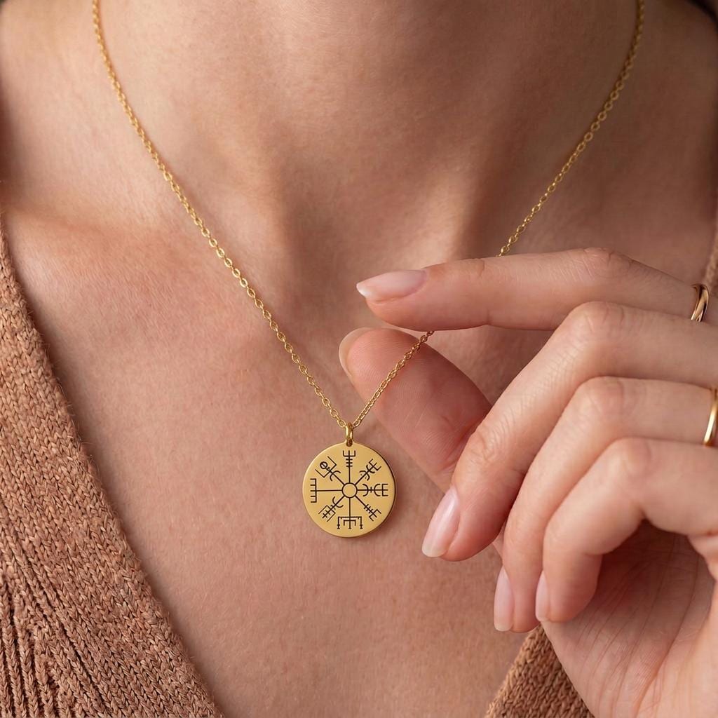 Vegvisir Compass Necklace | 925 Sterling Silver Unisex | Norse Mythology Style | Symbolic Gift for Protection