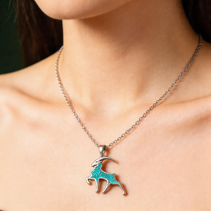 Turquoise Capricorn Goat Necklace: 14K Gold Plated Sterling Silver Birthstone Jewelry