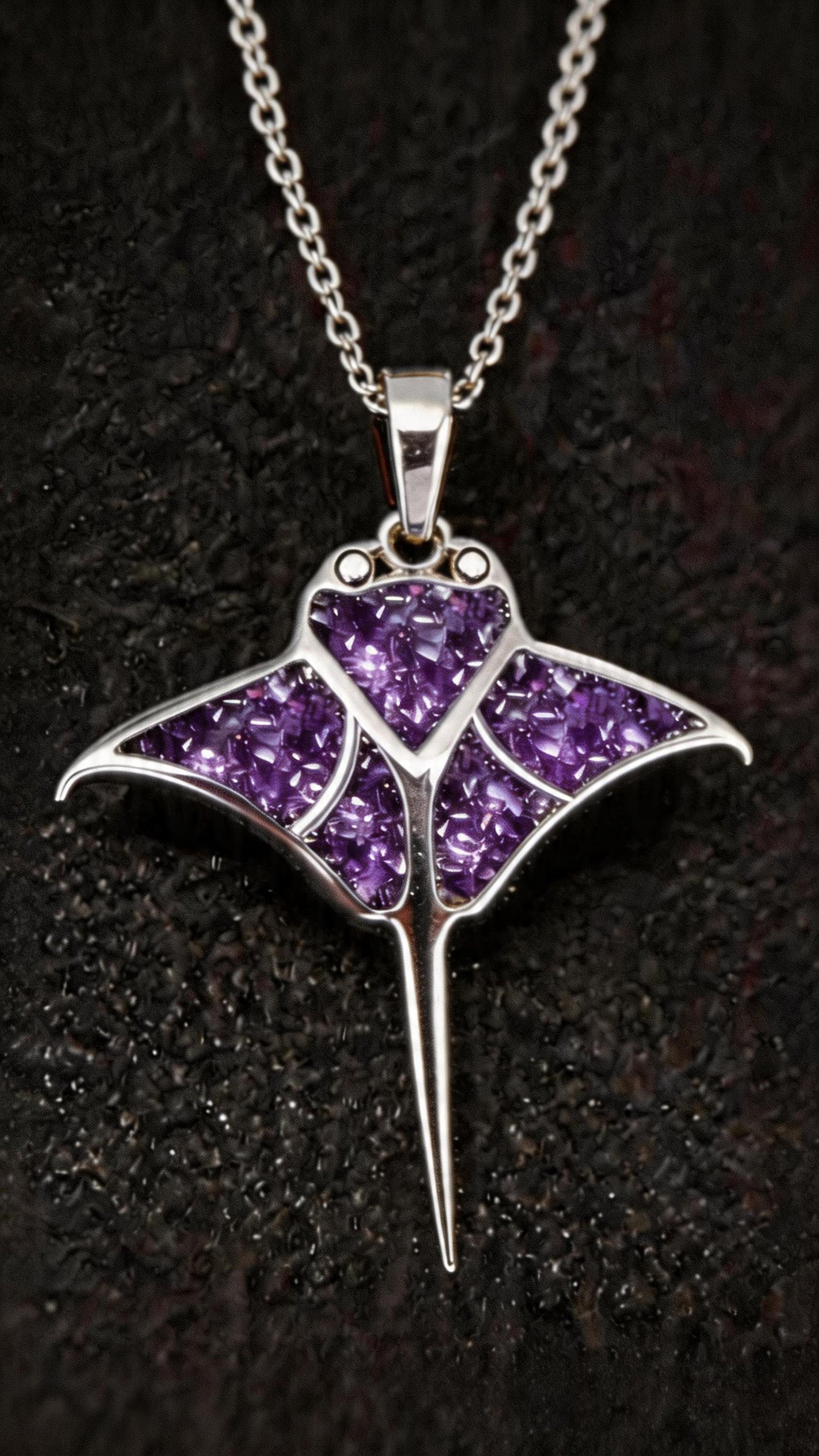 Amethyst Manta Ray Necklace | 925 Sterling Silver Marine Pendant | Natural Gemstone Ocean Jewelry | Birthday Gift