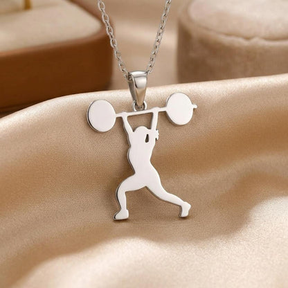 Weightlifting Silver Necklace, Powerlifting Jewelry for Athletes, Handmade 925 Sterling Silver Pendant