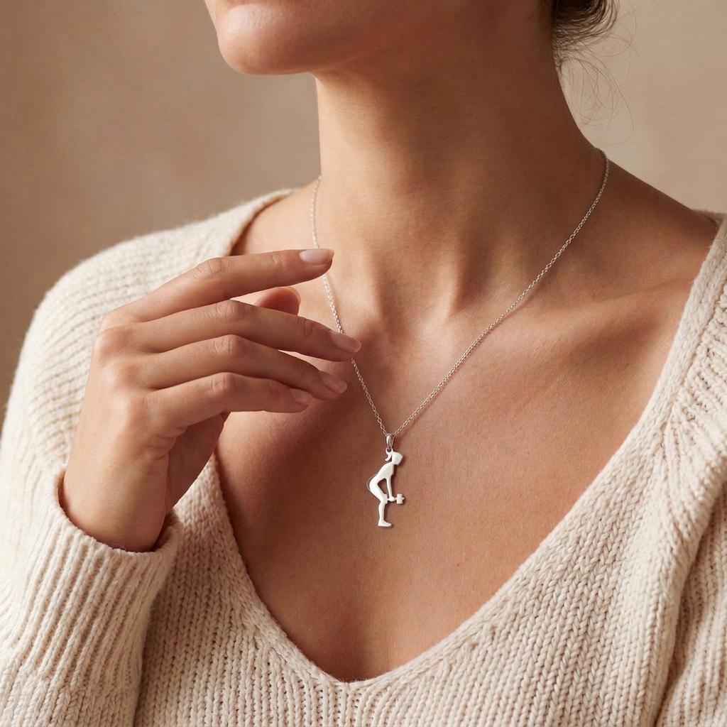 Female Dumbbell Necklace | 925 Sterling Silver Jewelry | Fitness & Strength Pendant | Motivational Gift for Gym Lovers
