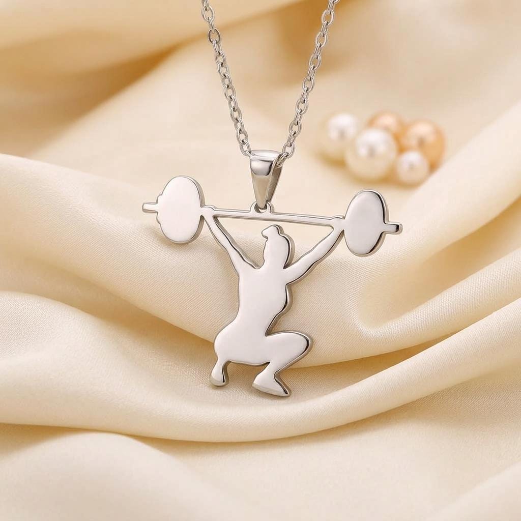 Weightlifter Silver Necklace, Fitness Jewelry for Athletes, Handmade 925 Sterling Silver Pendant