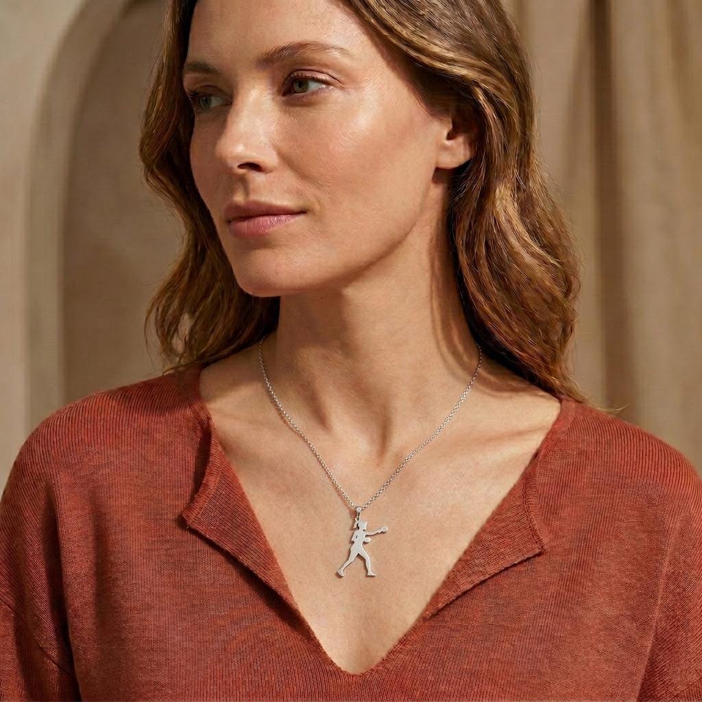 Female Boxer Necklace | 925 Sterling Silver Jewelry | Fighter Spirit Pendant | Empowering Gift for Women