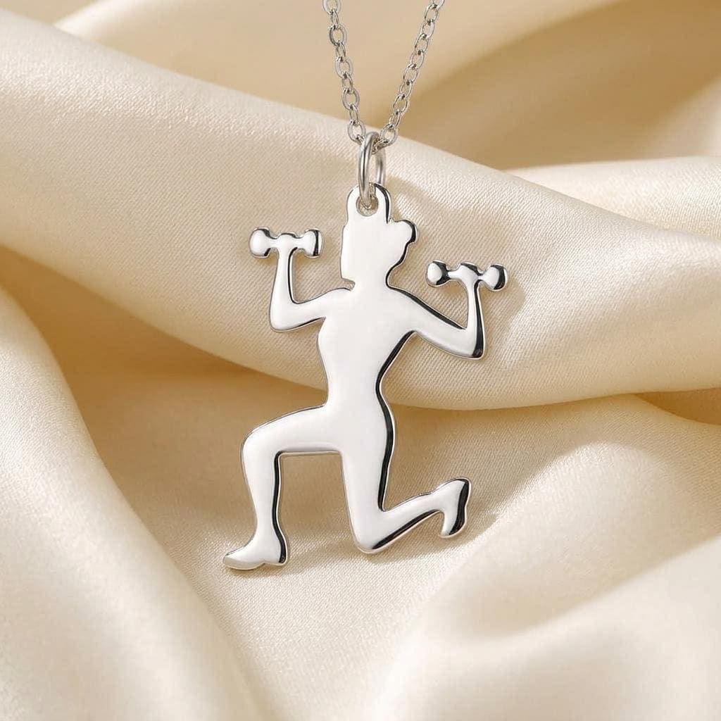 Fitness Woman Pendant Necklace | 925 Sterling Silver Jewelry | Strength & Motivation Style | Gift for Athletes