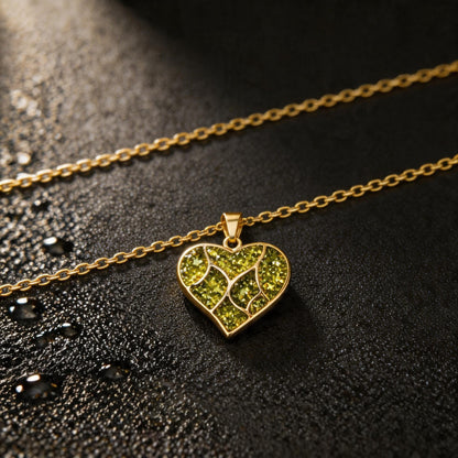 Peridot Heart Necklace | 925 Sterling Silver Gemstone Inlay | Minimal Romantic Jewelry | Anniversary Gift for Her
