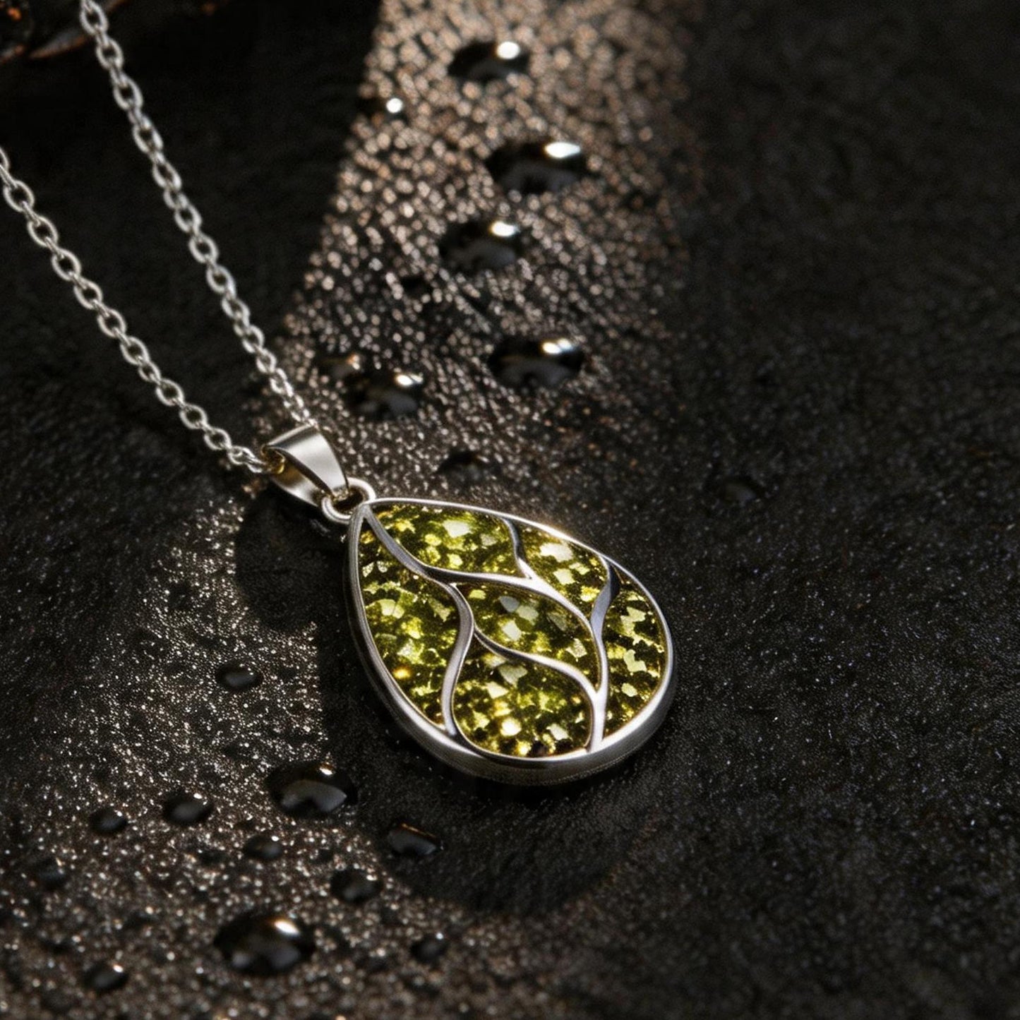 Peridot Teardrop Necklace | 925 Sterling Silver Gemstone Inlay | Minimal Elegant Jewelry | Gift for New Beginnings