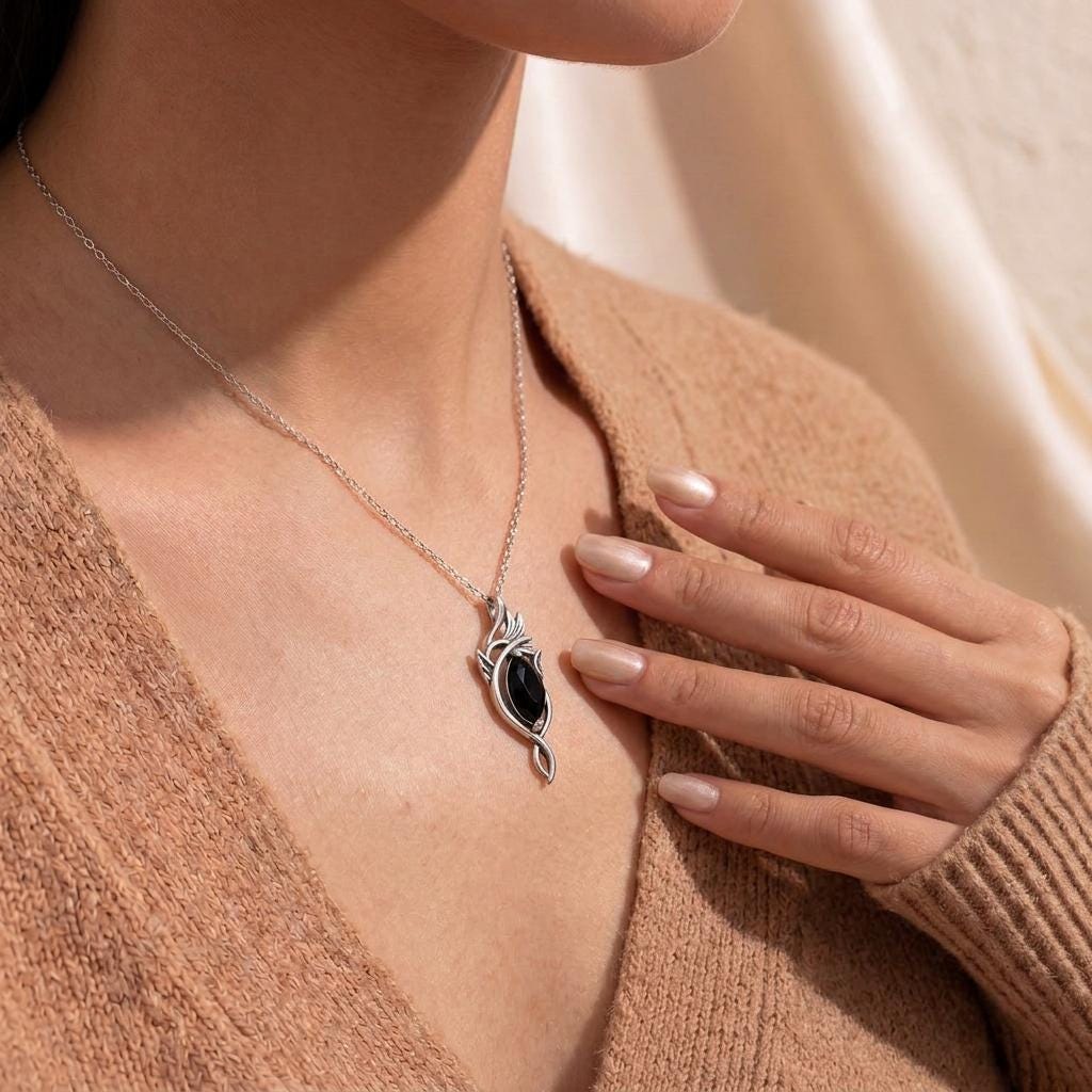 Elven Flame Necklace | 925 Sterling Silver Jewelry | Onyx Gemstone Fantasy Design | Mystical Gift for Her