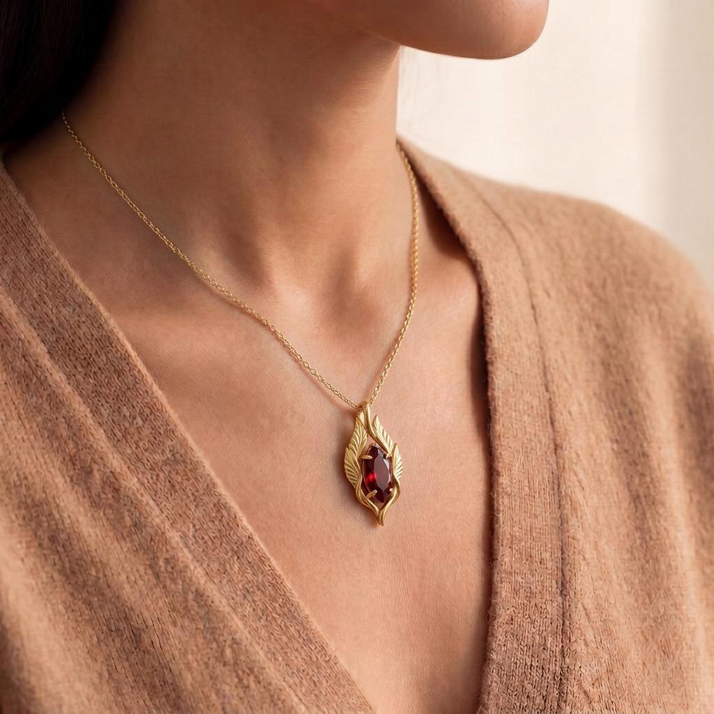 Elven Leaf Marquise Necklace | 925 Sterling Silver | Forest Elf Fantasy Jewelry | Enchanted Gift