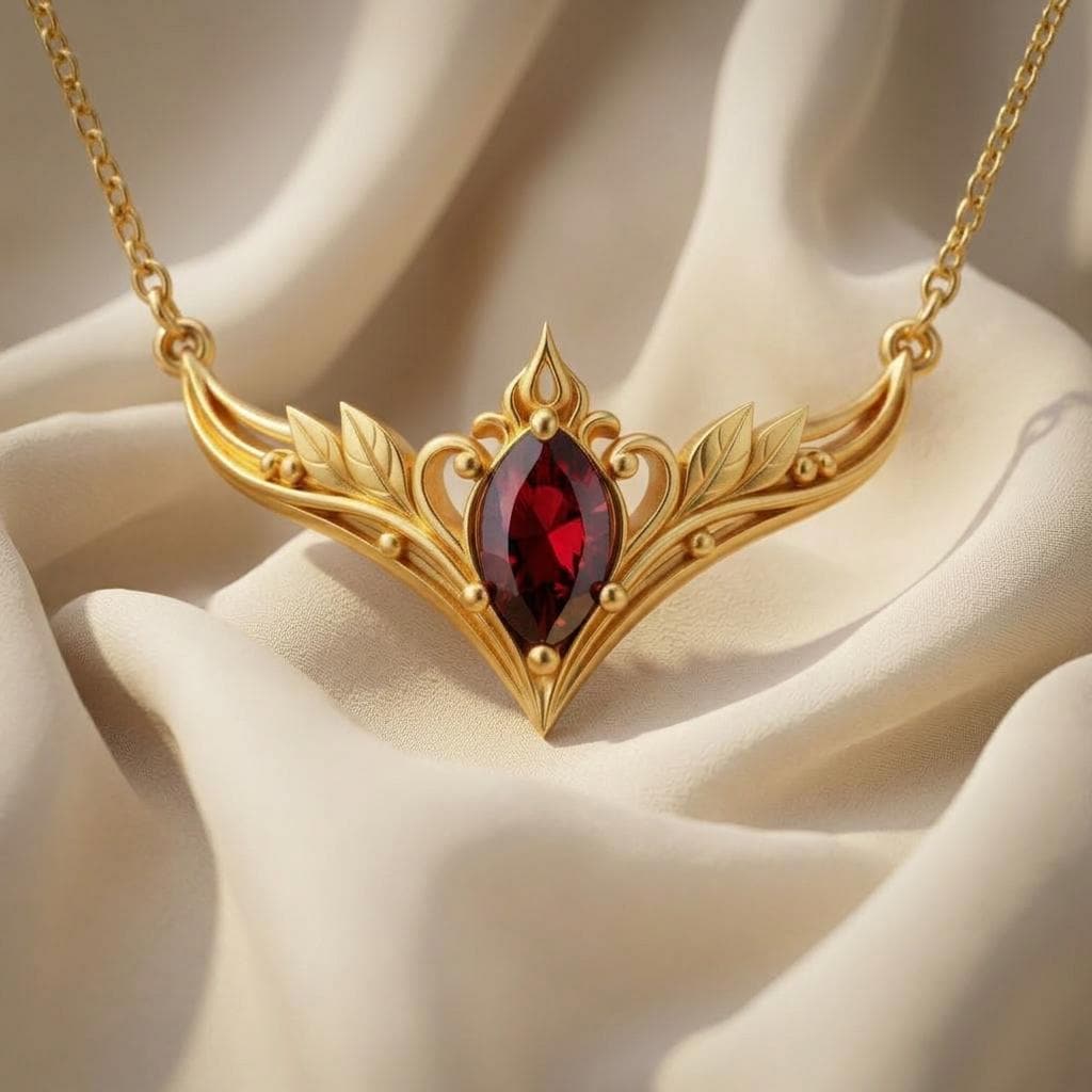 Elven Marquise Birthstone Necklace | 925 Sterling Silver Gold Plated | Leaf Wing Fantasy Design | Personalized Birthstone Gift