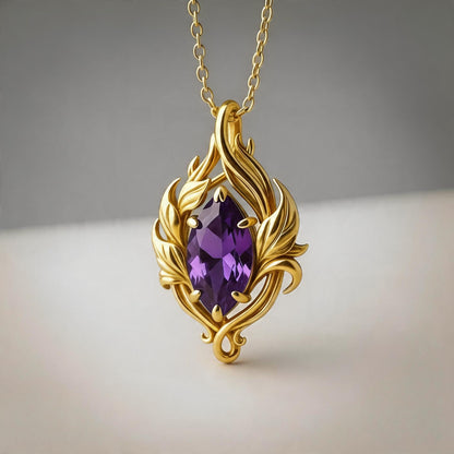 Amethyst Flame Necklace | 925 Sterling Silver Elegant Pendant | Nature Inspired Artistic Jewelry | Spiritual Gift for Her