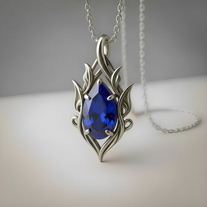 Pear Cut Amethyst Necklace | 925 Sterling Silver Gold Plated Pendant | Gothic Fantasy Statement Jewelry | Anniversary Gift for Her