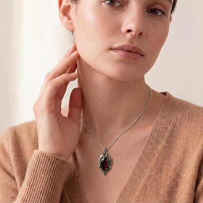 Elven Birthstone Necklace | 925 Sterling Silver | Fantasy Botanical Jewelry | Meaningful Personalized Gift