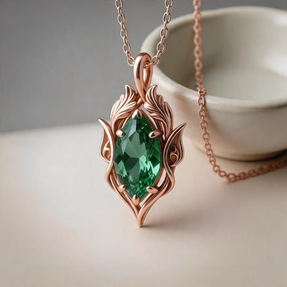 Elf Birthstone Necklace | 925 Sterling Silver Leaf Pendant | Nature Inspired Minimal Jewelry | Personalized Gift for Her