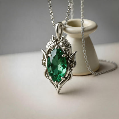 Elf Birthstone Necklace | 925 Sterling Silver Leaf Pendant | Nature Inspired Minimal Jewelry | Personalized Gift for Her