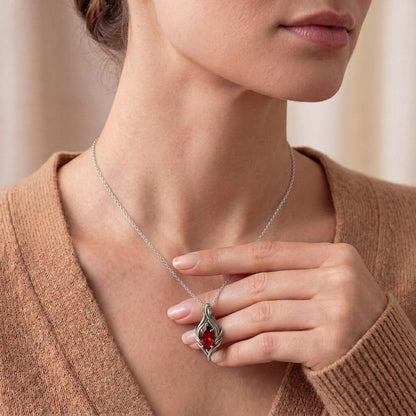 Ruby Flow Necklace | 925 Sterling Silver Artistic Pendant | Organic Nature Inspired Jewelry | Romantic Gift for Her