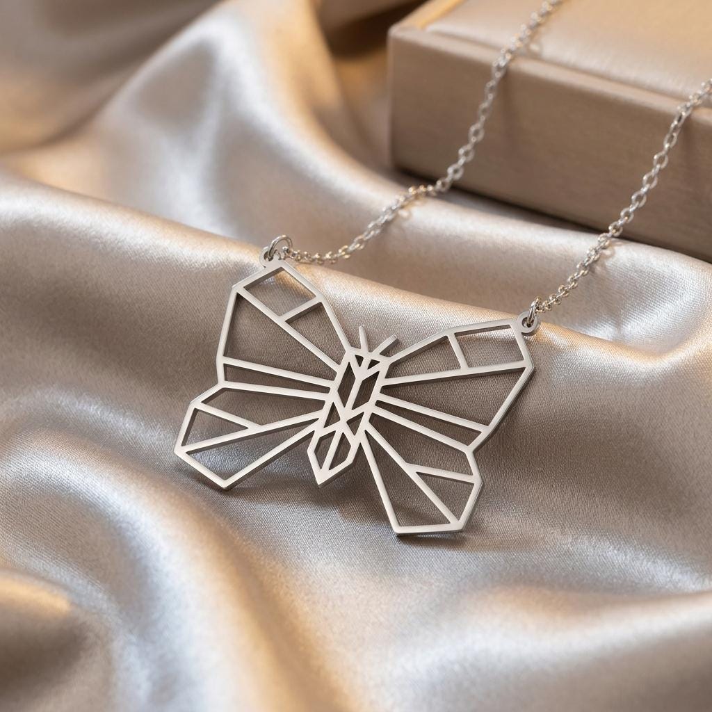Origami Butterfly Necklace | 925 Sterling Silver for Women | Geometric Minimalist Style | Meaningful Gift for Her
