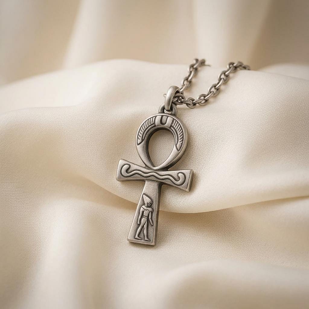 Silver Ankh Necklace, Egyptian Cross Pendant, Sterling Silver Jewelry