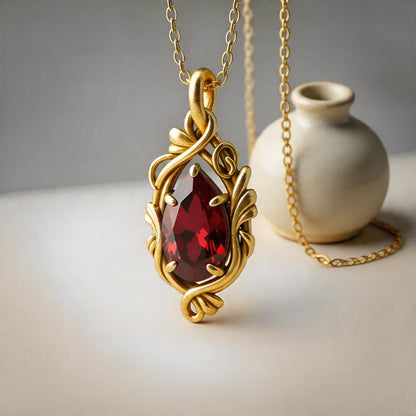 Ruby Teardrop Necklace | 925 Sterling Silver Pendant | Gothic Romantic Vintage Fantasy Jewelry | Anniversary Gift for Her
