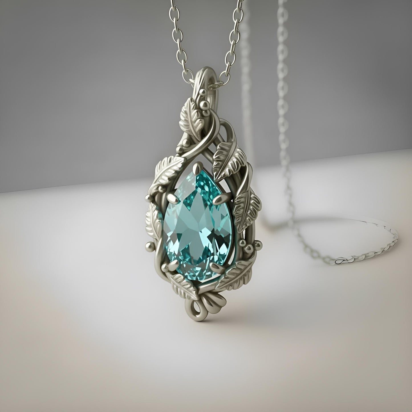 Aquamarine Teardrop Necklace | 925 Sterling Silver Pendant | Nature Romantic Soft Gothic Jewelry | Gift for Her