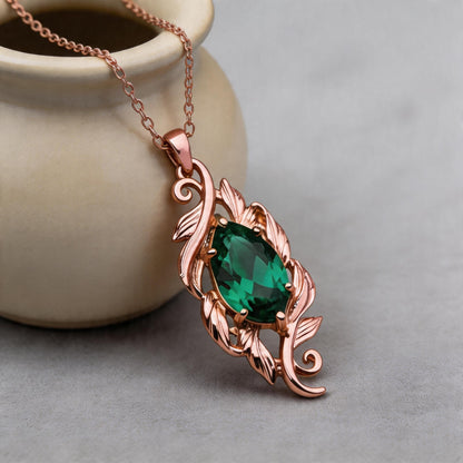 Marquise Emerald Necklace | 925 Sterling Silver Gold Plated Pendant | Classic Romantic Vintage Botanical Jewelry | Elegant Gift for Her