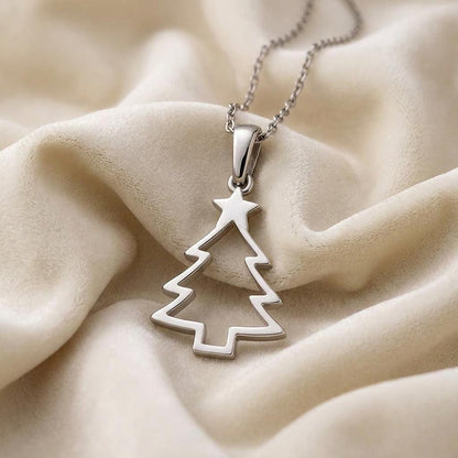Christmas Tree Necklace, Sterling Silver Holiday Pendant, Minimalist Star Tree Jewelry, Handmade Silver Necklace