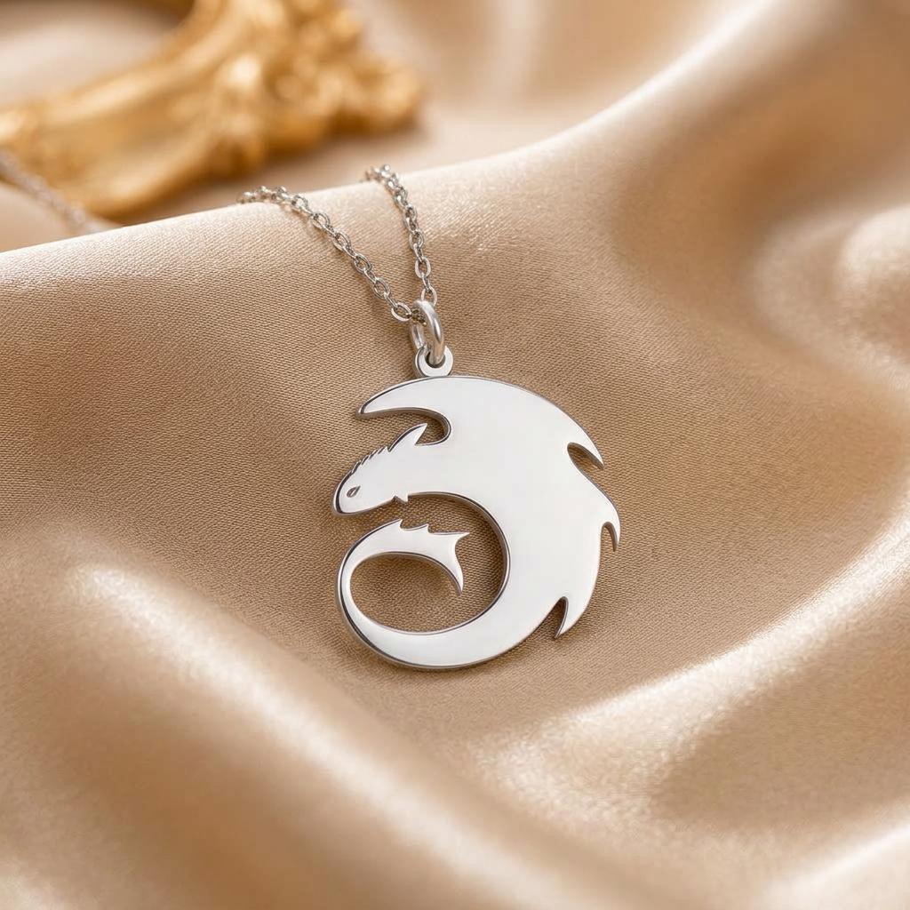 Dragon Spirit Pendant Necklace | 925 Sterling Silver Jewelry | Fantasy-Inspired Minimal Design | Meaningful Gift for Him or Her