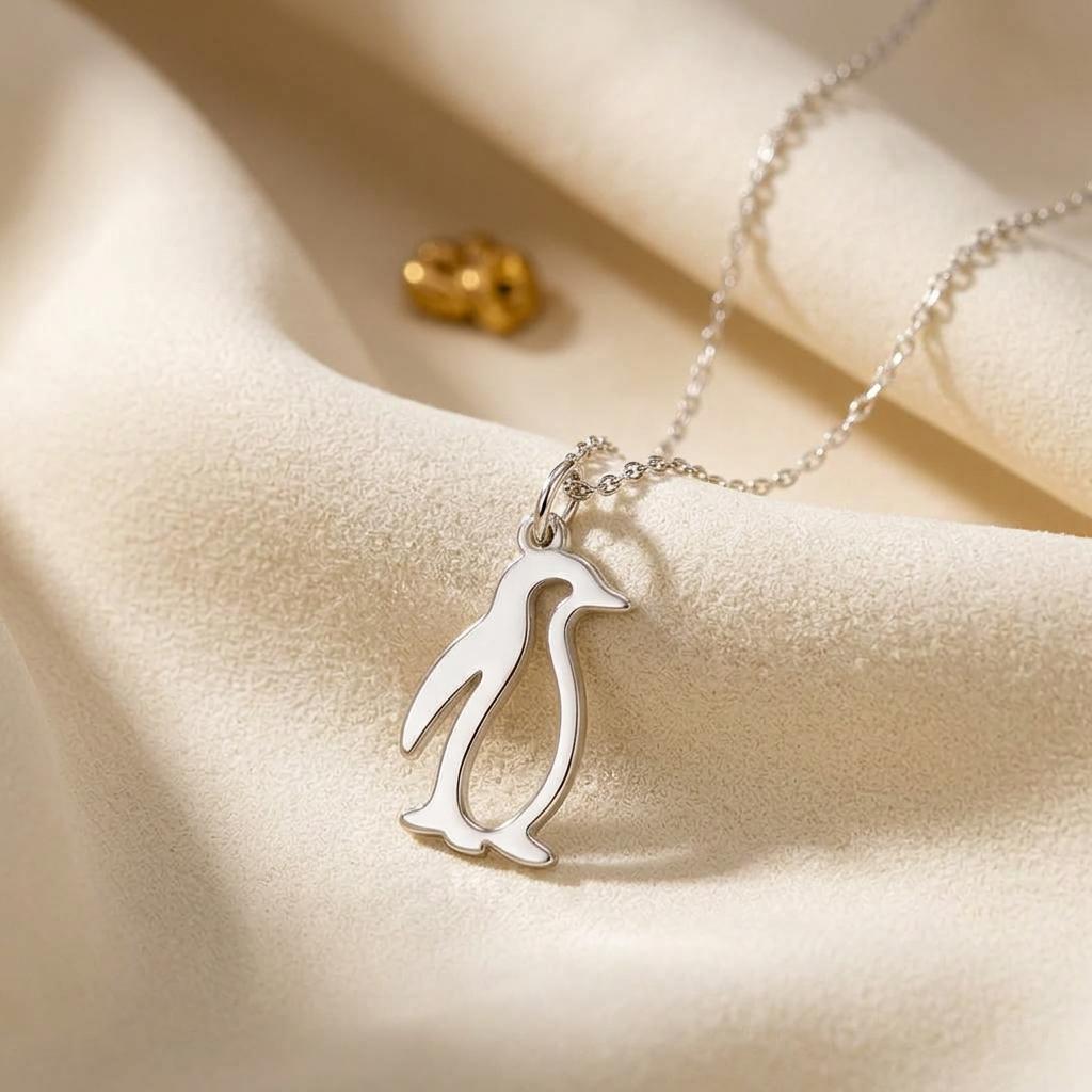 Penguin Outline Necklace | 925 Sterling Silver Jewelry | Minimal Animal Spirit Pendant | Meaningful Gift for Nature Lovers